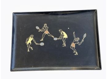 Vintage 1960s Couroc Alcohol Proof Tray -Tennis Players