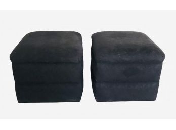 Pair Of Vintage Black Upholstered Ottomans