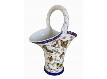 Porcelain Butterfly Handled Basket Vase