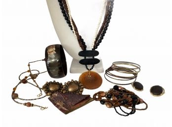 Eclectic Collection - Bangles,  Earrings, Necklaces And Pin - 8 Pieces