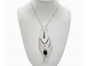 Sterling Silver Tiered Design Neckpiece With Onyx