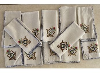 One Dozen 20 Embroidered Linen Napkins