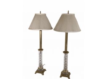 Vintage Pair Of Cut Glass Waterford Lamps With Brass