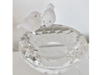 Swarovski Crystal  Two Frosted Birds In A Bird Bath