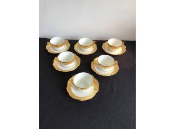 Limoges Frace Gold And White Tea Cups