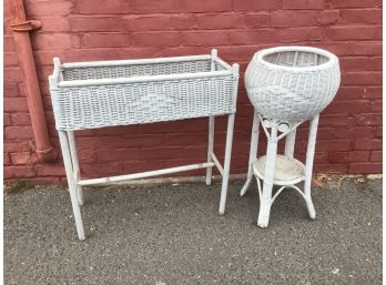 White Wicker Planter Lot