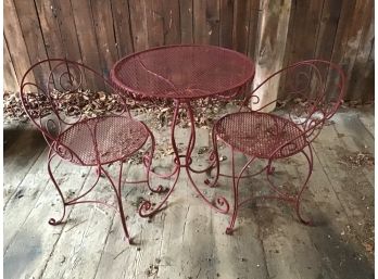 Vintage Red Iron Table And Chairs