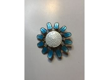 Norway Sterling Blue And White Floral Pin