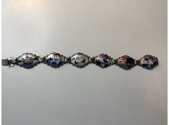 Vintage  Enemeled Multi Pictures Sterling Silver Bracelet