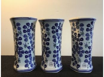 Blue And White Wall Planters Lot Of 3