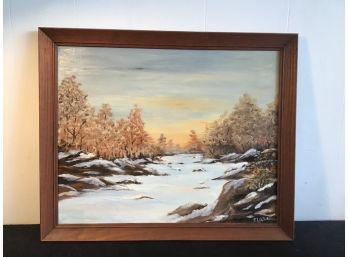 Winter Scene Signed Oil On Board