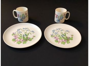 Pair Spode Floral Mugs And Plates