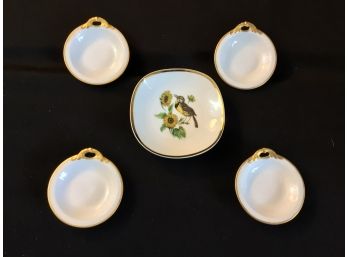 Bavarian China Lot  4 Antique Butter  Pats & Schumann Bird Dish