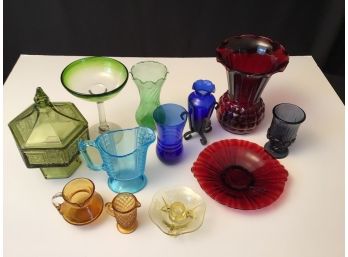 Colored Glass Lot 12 Pieces Ruby Cobalt Avocado More