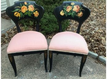 Pair Beautifully Painted Antique Chairs