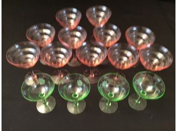 15 Piece Lot Depression Glass Bar Ware Pink & Green