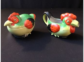 Hand Painted Vintage Bird Sugar Bowl & Creamer Made In Japan