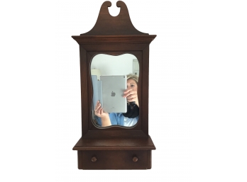 Petite Vintage Wall Mirror With Shelf, One Drawer