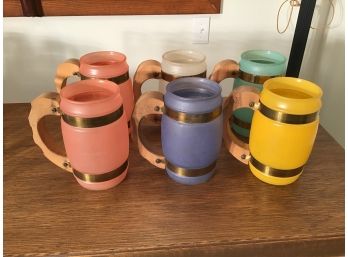 Colored Glass Barrel Bar Mugs, Set Of 6