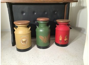 Refinished Vintage Milk Cans, Red Barstool