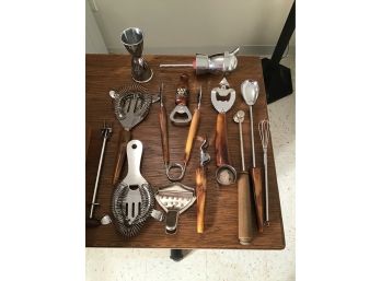 Box Of Vintage Bakelite Cocktail Tools And Accessories