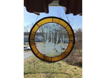 Stained Glass With Etching Of Shells And Fish