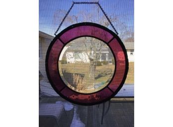 Stained Glass With Etching Of Hummingbird And Honeysuckle