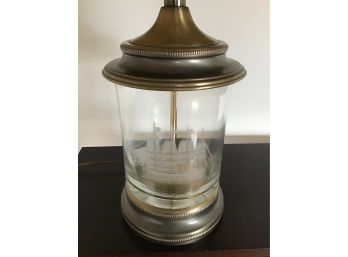 Glass Table Lamp With Ship Etching