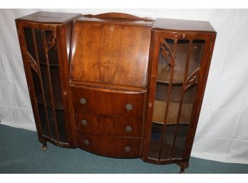 Unusual Art Deco Combo Slant Front Desk With Display Cabinet