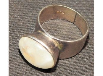 Unusual Design Sterling Silver Ring With Polished White Stone