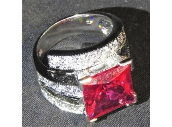 Sterling Silver Ring With Gorgeous Pink Colored Stone