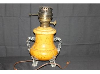 Very Unusual Heavy Art Glass Lantern With Electrified Lamp Fixture