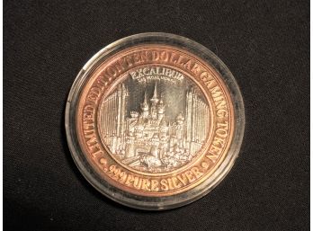 .999 Silver Excalibur Hotel Ten Dollar Gaming Token