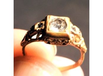 Old Bronze Brass Clear Cut Stone Ring