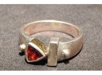 Unique Sterling Silver Ring With Red Stone