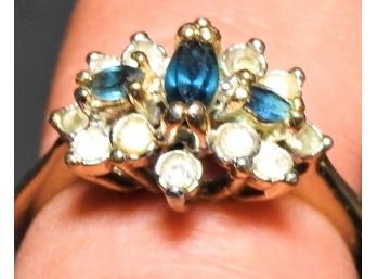 Vintage Gold Plated Blue And White Cluster Ring