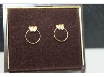 14K Gold Heart And Eternal Ring Earrings With 14K Backs