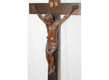 Antique Artist Carved Wood Large Religious Crucifix