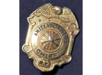 Amity NY Fire Chief Brass Hat Badge