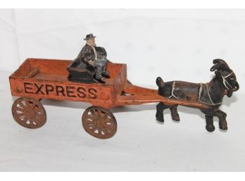 Old Cast Iron Express Wagon Goat Cart With Driver