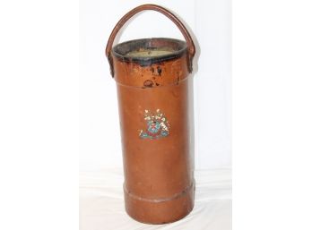 19th Century Antique English Leather Fire Bucket With Crest Fireman