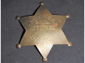 Vintage Brass Junk Dealer Badge