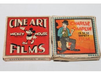 Old 16mm Disney Mickey Mouse And Charlie Chaplin Movie Films In Box