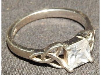 Nice Ornate Sterling Silver Ring With Clear Cut Stone