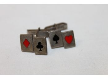 Vintage Sterling Silver Gambling Poker Card Suit Mens Cufflinks