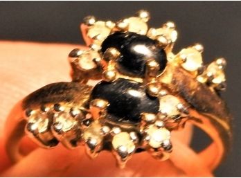 Pretty Gold Plated Black And Clear Stones Ring