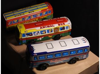 New Old Stock Box Of 12 1960s Tin Litho Buses Made In Japan In Original Case Box