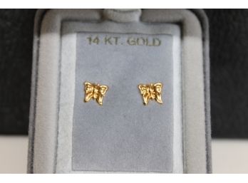 14K Gold Butterfly Earrings With 14K Backs