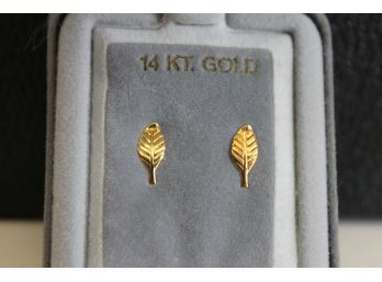 14K Gold Leaf Earrings With 14K Backs