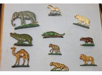 Nice 1920s Toy Lead Circus Or Zoo Animal Figure Set In Old Box